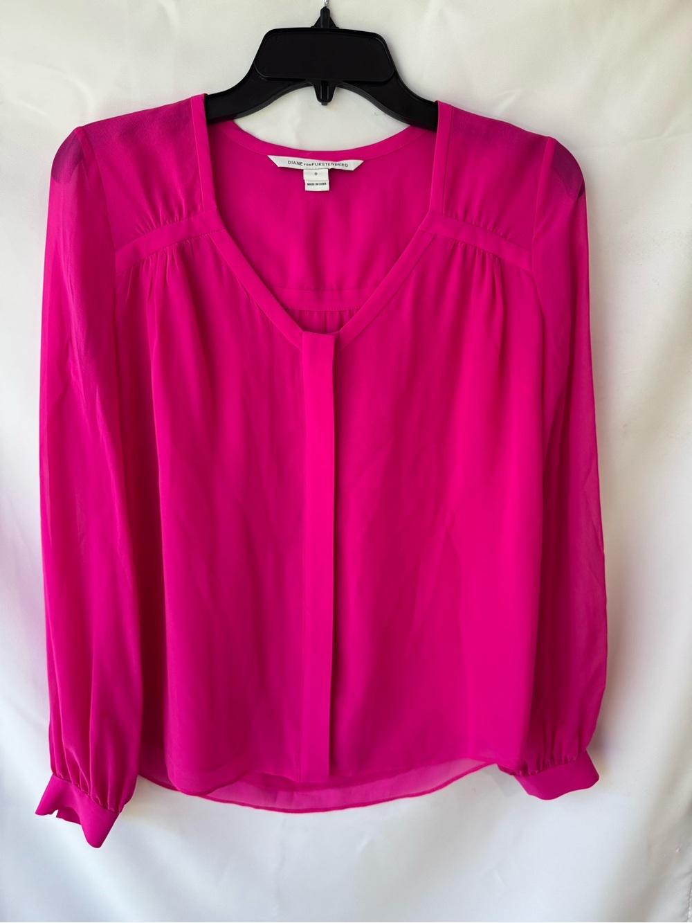 Diane Von Furstenberg Bright Fuchsia Long-Sleeve V-Neck Blouse